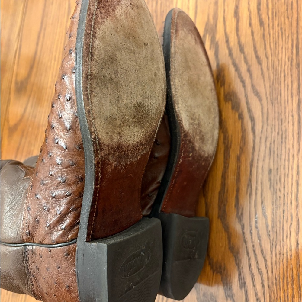 Vintage Justin Men's Brown Ostrich Leather Western Boots - Picture 4 of 11